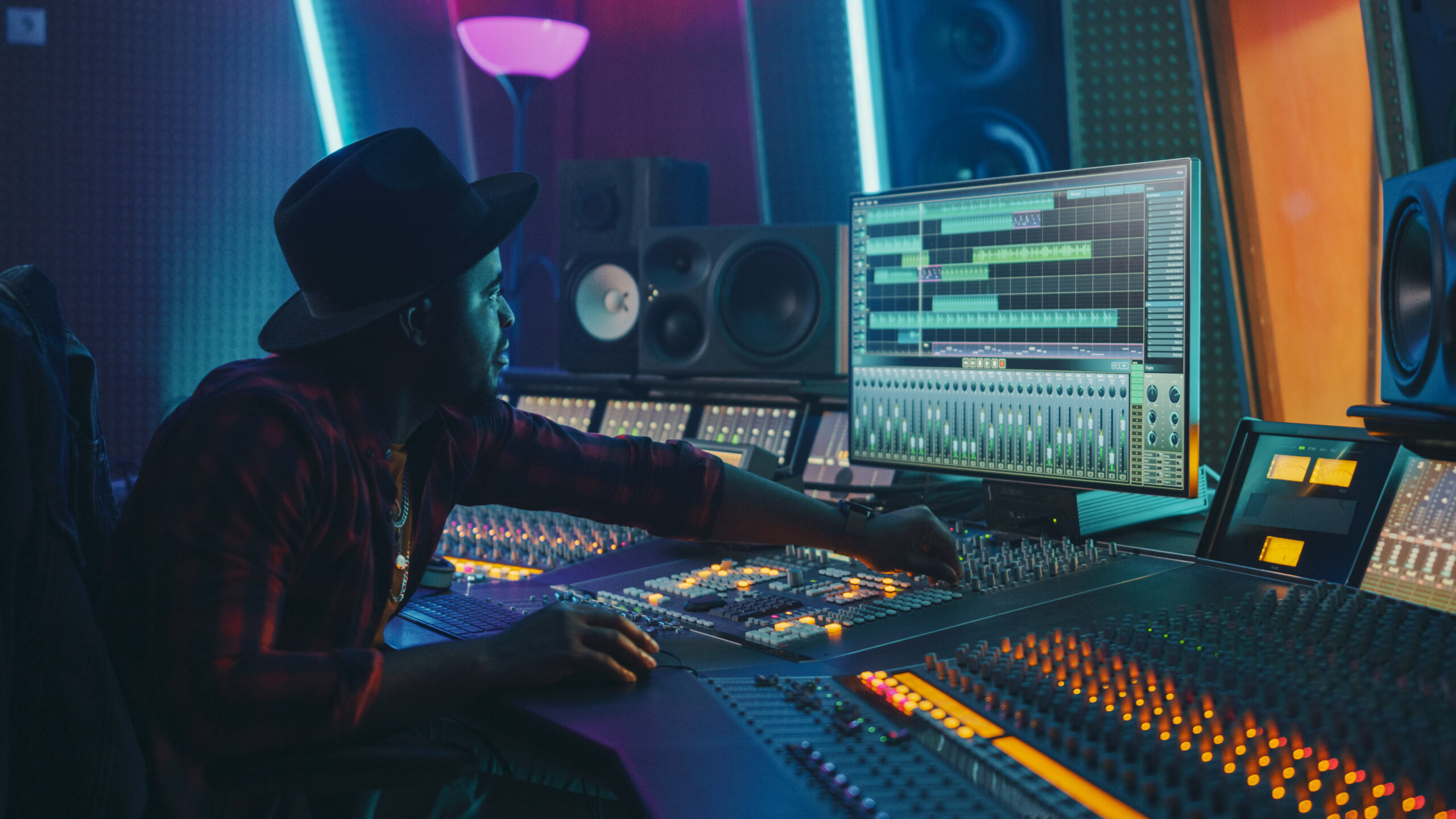 Stylish Audio Engineer / Producer Working in Music Record Studio